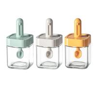 3er-Set aus ausziehbaren Gewürzgläsern aus Glas, mit integrierten Löffeln, Gewürzbehältern für die Küche, Höhe 14,8 cm, gelb, grün und grau, zur Organisation von Arbeitsplatte und Aufbewahrung