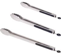 3er Set Edelstahl BBQ-/Grill-Zangen, Länge 23, 31 u. 41 cm