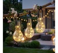 Lampe Solaire Lampe Solaire Lampe de Jardin Lampe Suspendue Terrasse Lumineuse Décorative, Batterie IP44, Verre Inox Clair, LED Blanc Chaud, DxH 9x17.5cm