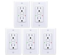 3GRACE Lot de 5 prises de courant GFCI de 15 A, inviolables, résistantes aux intempéries, pour l'intérieur ou l'extérieur, indicateur LED avec plaques murales décoratives et vis, listé UL, blanc