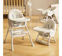 3in1 Chaise haute pour enfant Chaise repas Avec ceinture de sécurité Pliable Structure réglable en hauteur Planche à manger amovible Panier Beige