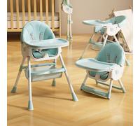 3in1 Chaise haute pour enfant Chaise repas Avec ceinture de sécurité Pliable Structure réglable en hauteur Planche à manger amovible Panier bleu