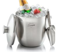 3L Seau à Glace Isolé, Seau à Champagne, seau à glaçons en Acier Inoxydable avec Couvercle, Passoire, Pinces à Glace, Cuillère à Glace, Rafraîchisseur pour Champagne, Vin, Boissons, Bière