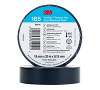 3M Temflex 165 Ruban électrique isolant en vinyle, noir, 19 mm x 20 m, 0,15 mm x100 morceau