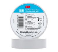 3M Temflex 165 Ruban électrique isolant en vinyle, blanc, 19 mm x 20 m, 0,15 mm x100 morceau
