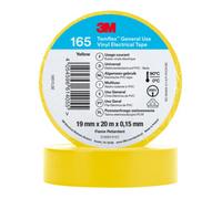 3M Temflex 165 Ruban isolant électrique en vinyle, jaune, 19 mm x 20 m, 0,15 mm x100 morceau