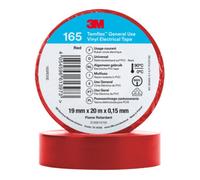 3M Temflex 165 Ruban isolant électrique en vinyle, rouge, 19 mm x 20 m, 0,15 mm x100 morceau