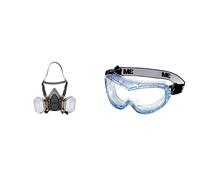 3M 6002C - Kit de Demi-masque respiratoire gaz/vapeur Lunettes-masque de sécurité Fahrenheit Spécialement conçues pour les applications chimiques Protection anti-buée, Bleu/Transparent, 1 pièce