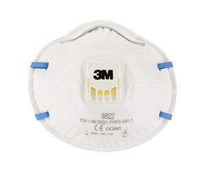 3M 8822 Lot de 3 Masques respiratoires filtrant coque avec soupape contre particules irritantes