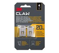 3M CLAW Crochets pour Accrocher des Tableaux sur des murs en plâtre, 4 Crochets - Poids Maxi testé jusqu'à 20 kg - Idéal pour Fixer des Objets lourds, Miroirs, Décoration d'intérieur, sans Outil