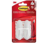 3M - Crochet adhésif - Ovale moyen - Crochet pointe plastique - Supporte 1,3 kg - Blanc - Lot de 2