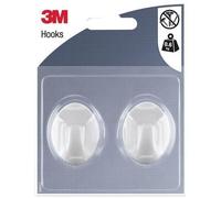 3M - Crochet adhésif - Ovale petit - Crochet pointe plastique - Supporte 0,6 kg - Blanc - Lot de 2