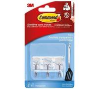 3M - Crochet adhésif - Rectangulaire petit - Crochet pointe métal - Supporte 225 g - Transparent - Lot de 3
