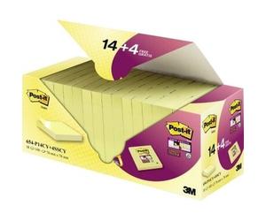 3M Post-it Notes Promotion 654-P14CY+4SSCY 14 blocs de Post-it Notes à 100 feuilles, jaune, 76 mm x 76 mm, certifiés PEFC, y compris 4 blocs de Post-it Super Sticky Notes à 90 feuilles, jaune, 76 mm x