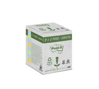 3M Post-it Recycling Notes 654RCP8+2, 76 mm x 76 mm, jaune banane, bleu clair, vert clair, 10 blocs de 100 feuilles x12 morceau