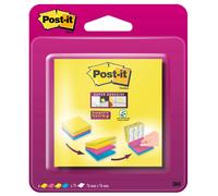 3M Post-it Super Sticky Multi Notes 2014BYFG, 4 blocs de 75 feuilles, vert fluo, ultra bleu, -jaune, - rose, 76 mm x 76 mm, à crochets, certifié PEFC x12 morceau