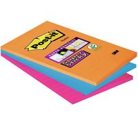 3M Post-it Super Sticky Notes 4690-S3B, 101 mm x 152 mm, orange fluo, ultra bleu, ultra rose, 3 blocs à 90 feuilles x12 morceau