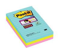 3M Post-it Super Sticky Notes 4690S3MI, 101 mm x 152 mm, turquoise, vert fluo, rose fluo, 3 blocs à 90 feuilles x12 morceau