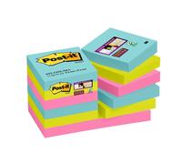 3M Post-it Super Sticky Notes 62212SMI, 48 mm x 48 mm, turquoise, vert fluo, rose fluo, 12 blocs de 90 feuilles x24 morceau