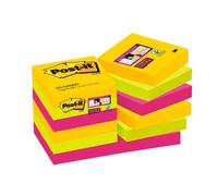 3M Post-it Super Sticky Notes 62212SR, 12 blocs de 90 feuilles, Rio de Janeiro Collection : ultra jaune, -rose, vert fluo, 48 mmx 48 mm, certifié PEFC x24 morceau