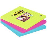 3M Post-it Super Sticky Notes 6753SSMX, 101 mm x 101 mm, vert fluo, ultra bleu, ultra rose, 3 blocs de 70 feuilles x24 morceau