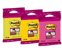 3M Post-it Super Sticky Notes 6820S3, 76 mm x 76 mm, vert fluo, rose fluo, jaune ultra, vert ultra, rose ultra, 1 bloc de 75 feuilles x12 morceau