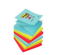 3M Post-it Super Sticky Z-Notes R3306SMI, 76 mm x 76 mm, turquoise, vert fluo, rouge coquelicot, 6 blocs de 90 feuilles x12 morceau