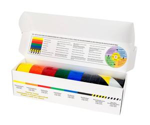 3M ruban adhésif en PVC souple, set de marquage au sol 5S, 3M 471F 1x jaune, 1x orange, 1x rouge, 1x vert, 1x bleu, 1x noir, 3M 5702 1x jaune-noir, 3M 5700 1x blanc-noir, 50 mm x 33 m, 0,13 mm x1 morc