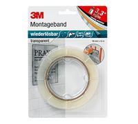 3M Ruban Adhésif Mousse Double Face Amovible, 19 mm x 5 m, 0.8 mm | Convient à une utilisation en intérieur comme en extérieur, Transparent, 1 Rouleau