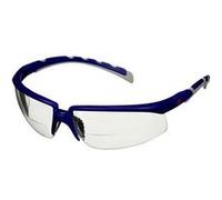 Lunettes de protection 3M Solus 2000, monture bleue/grise, traitement anti-rayures/antibuée, écran incolore avec zone de lecture intégrée (bifocale) pour un travail de précision sur les détails, +2.0 