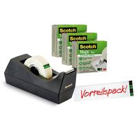 3M Scotch C38 Dérouleur de table noir + 3 rouleaux de ruban adhésif Scotch Magic A Greener Choice 19 mm x 33 m x12 morceau