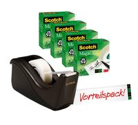 3M Scotch Dérouleur de table Promotion C60-BK4, Dérouleur de table noir avec 4 rouleaux de ruban adhésif Scotch Magic, 19 mm x 33 m x12 morceau