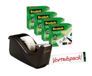 3M Scotch Dérouleur de table Promotion C60-BK4, Dérouleur de table noir avec 4 rouleaux de ruban adhésif Scotch Magic, 19 mm x 33 m x12 morceau