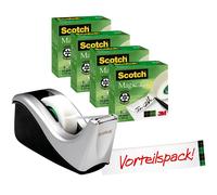 3M Scotch Dérouleur de table Promotion C60-ST4, Dérouleur de table noir-argenté y compris 4 rouleaux de ruban adhésif Scotch Magic à prix avantageux, 19 mm x 33 m x12 morceau