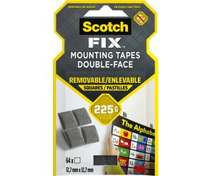 3M Scotch-Fix Carrés de montage détachables 108-ST64-P, 12,7 mm x 12,7 mm, 64 carrés/paquets, Tient jusqu'à 225 g par carré x1 morceau