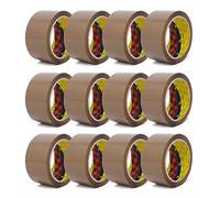 3M Scotch Lot de 12 rouleaux de ruban adhésif d'emballage 305 PP, déroulement silencieux, pour emballage, qualité 3M, 66 m x 50 mm, marron