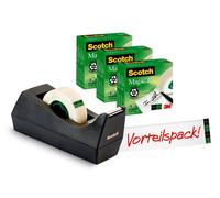 3M Scotch Magic ruban adhésif C38SM3S, 19 mm x 33 m, noir, 3 rouleaux de ruban adhésif, 1 dérouleur x16 morceau