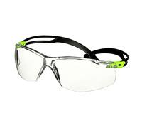 Lunettes de protection 3M SecureFit 500, branches noires/vertes, traitement anti-rayures/antibuée Scotchgard (K&N), écran incolore, SF501SGAF-GRN x20 morceau