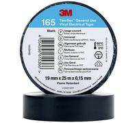 3M Temflex 165 Ruban isolant électrique en vinyle, noir, 19 mm x 25 m, 0,15 mm x100 morceau