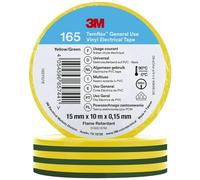 3M Ruban isolant électrique Temflex 165 vinyle vert/jaune 15 mm x 10 m 0,15 mm 100 morceaux