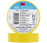 3M Temflex 165 Ruban isolant électrique en vinyle, jaune, 15 mm x 10 m, 0,15 mm x100 morceau
