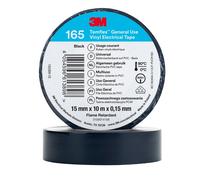 3M Temflex 165 Ruban électrique isolant en vinyle, noir, 15 mm x 10 m, 0,15 mm x100 morceau