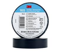 3M Temflex 165 Ruban électrique isolant en vinyle, noir, 25 mm x 25 m, 0,15 mm x100 morceau