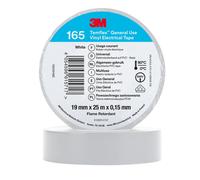 3M Temflex 165 Ruban isolant électrique en vinyle, blanc, 19 mm x 25 m, 0,15 mm x100 morceau