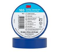 3M Temflex 165 Ruban isolant électrique en vinyle, bleu, 15 mm x 10 m, 0,15 mm x100 morceau