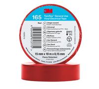 3M Temflex 165 Ruban isolant électrique en vinyle, rouge, 15 mm x 10 m, 0,15 mm x100 morceau