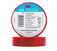 3M Temflex 165 Ruban isolant électrique en vinyle, rouge, 19 mm x 20 m, 0,15 mm x100 morceau