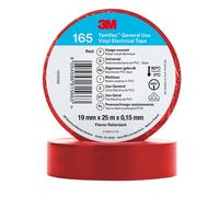 3M Temflex 165 Ruban isolant électrique en vinyle, rouge, 19 mm x 25 m, 0,15 mm x100 morceau