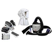 3M TR-315E+ Kit de démarrage Versaflo comprenant le TR-302E, les accessoires et la cagoule légère jetable 3M Versaflo S533L avec support de tête intégré, blanc, matériau robuste, ne crépitant pas et n