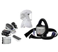 3M TR-315E+ Kit de démarrage Versaflo comprenant TR-302E, accessoires et cagoule légère à usage unique 3M Versaflo S433S avec support de tête intégré, matériau textile universel, avec en plus une prot